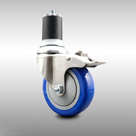 Service Caster 4 Inch 316SS Blue Poly Swivel 1-3/4 Inch Expanding Stem Caster Lock Brake SCC SCC-SS316TTLEX20S414-PPUB-BLUE-134